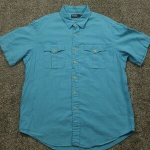 Polo Ralph Lauren shirt Mens XL Button Up Blue Short‎ Sleeve Linen point pocket